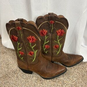 Justin Boots Floral Embroidered Cowgirl Boots L2711 EUC